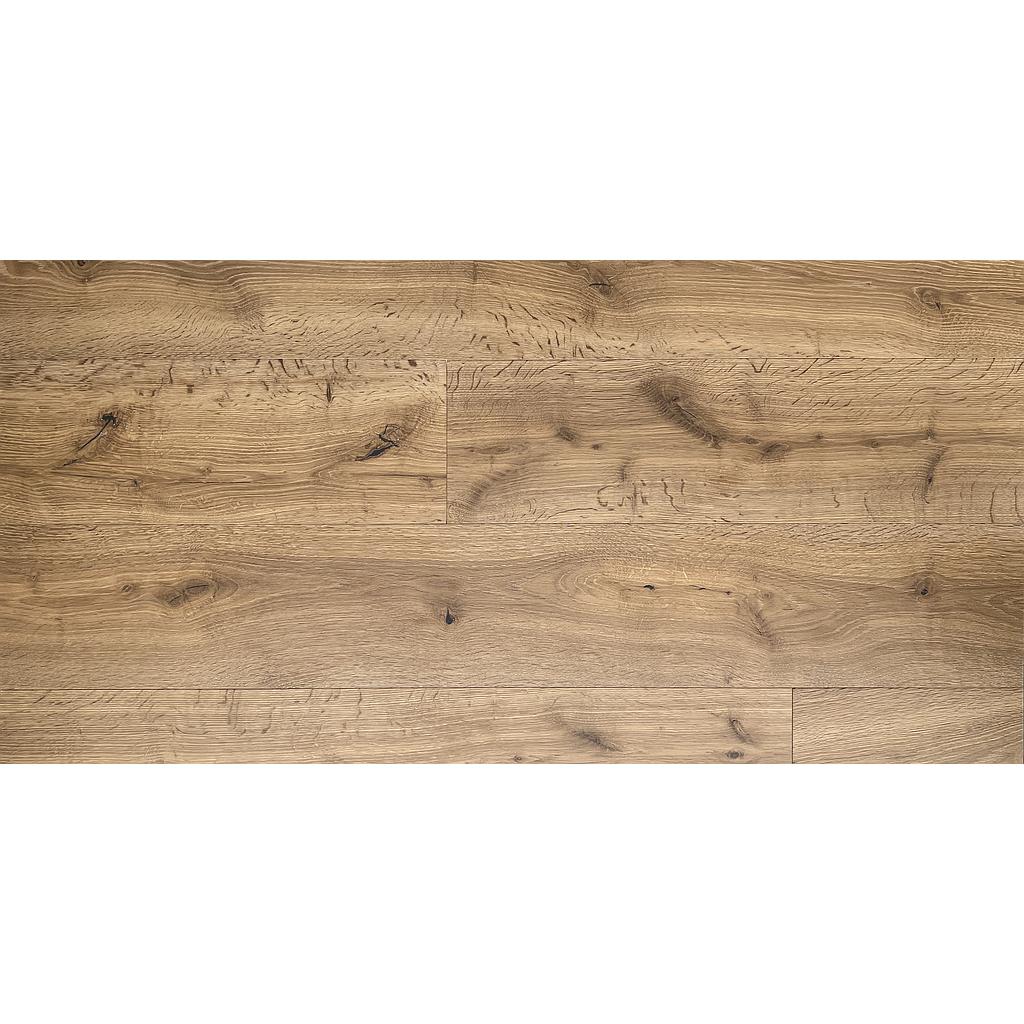 Parquet rainé-crêté 3 plis Edition RUSTIQUE 1050 - Chêne brossé, huilé - couleur GALM - couche d'usure 3.6 mm - 2200 x 192 x 15 - 2.688m2/cart. - 94.08m2/pal. - 7.5kg/m2