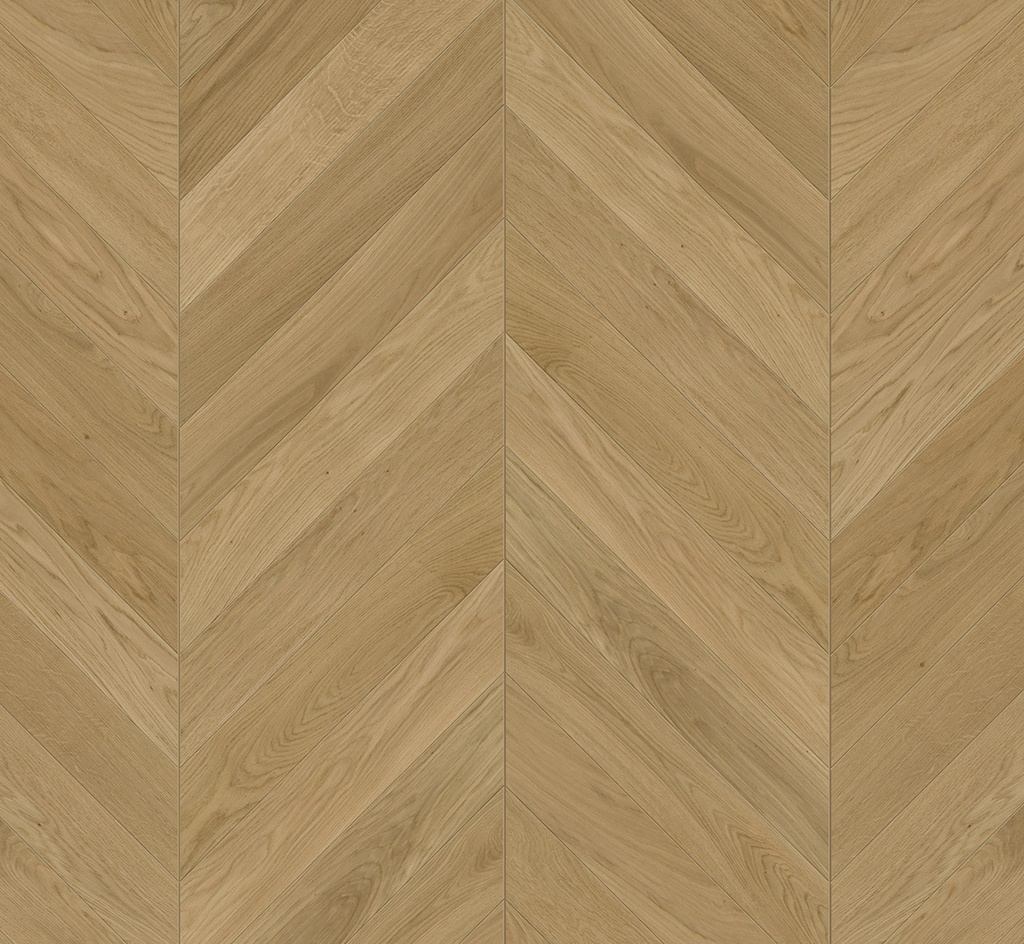 Parquet 3plis Trendtime 10 Chevron 45° (point de Hongrie) - Natur- chêne Natur vernis mat - 1 frise monol.mini-chf-610x90x15mm-CU: 3.5mm - raine-crêté - 0.878 m2/cart. - 42.163m2/palette - 8.69 kg/m2