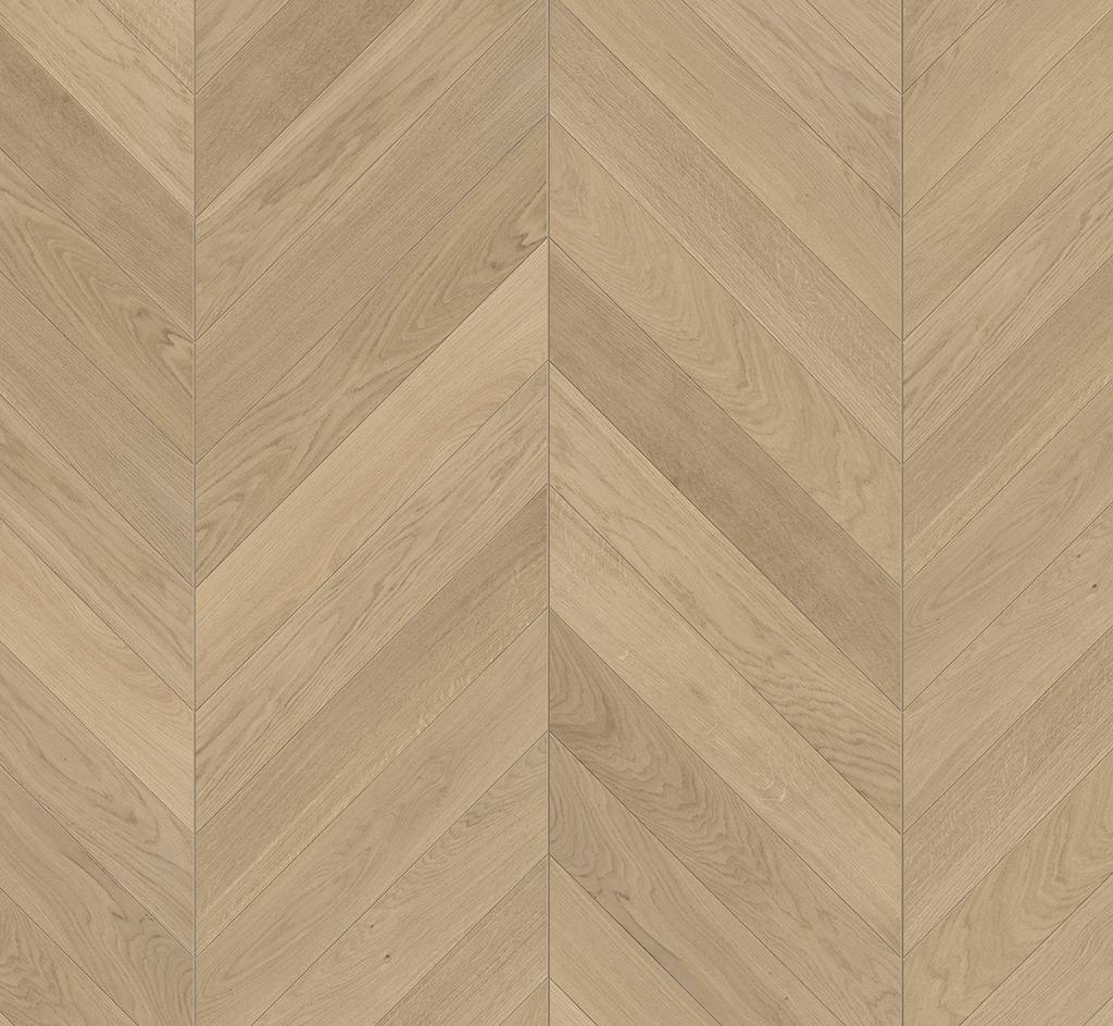 Parquet 3plis Trendtime 10 Chevron 45° (point de Hongrie) - Natur- chêne vernis mat blanc - 1 frise monol.mini-chf-610x90x15mm-CU: 3.5mm - raine-crêté - 0.878 m2/cart. - 42.163m2/palette - 8.69 kg/m2