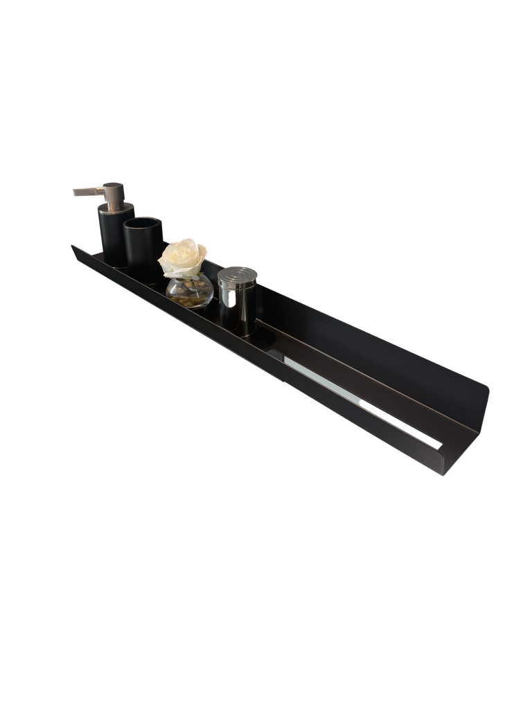 Porte-serviette Towel Rail, dimension 90x12.5x7.5 cm, espace de rangement, serviette à droite, en métal laqué Noir mat