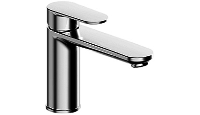 Mélangeur de lavabo ELLA S 150 mm, goulot fixe eau froide par position du levier au milieu, vidage excentrique, tuyaux de raccordement flexibles 3/8" groupe acoustique NT, chromeline